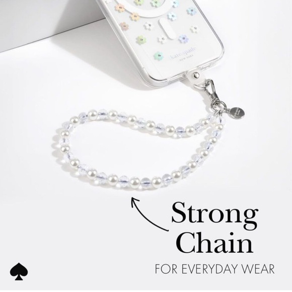 kate spade Clear Floral Phone Strap in Sea Pearl and Silver - Picture 4 of 6